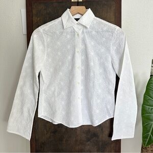 Vintage Bruli Swiss Made 100% Cotton Button Up White Embroidered Floral Sz S 36